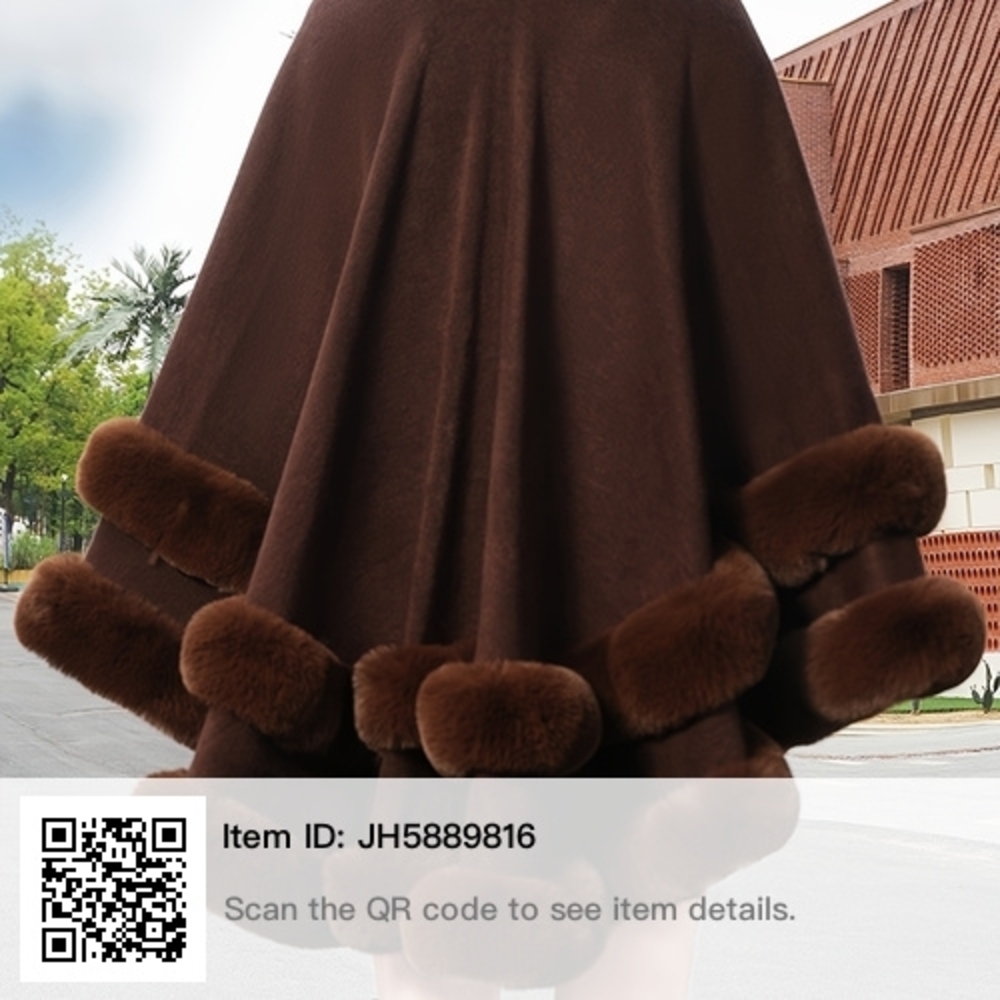 Elegant Brown  Faux Fur-Trimmed Cape